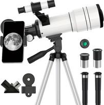 Teleskopas vaikams, suaugusiesiems ir pradedantiesiems, 70 mm diafragmos (atidarymo) astronominis teleskopas su 15X-150X didinimu, trikoju (41-117 cm reguliuojamo aukščio) ir išmaniojo telefono adapteriu, įskaitant priedus