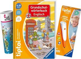 tiptoi Ravensburger rinkinys: Pradinių klasių žodynas anglų kalba + rašiklis 00110 su vaikų pasaulio žemėlapiu, anglų kalbos knyga vaikams nuo 6 metų