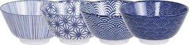 TOKYO design studio "Nippon Blue" 4 dubenėlių rinkinys, mėlyna/balta, skersmuo 12 cm, apie 300 ml, azijietiškas porcelianas, japoniškas dizainas su geometriniais raštais, dovanų pakuotė