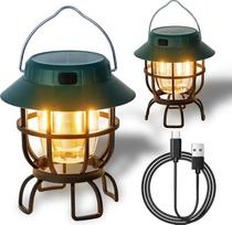 TRIROCKS 2 LED saulės kempingo žibintų rinkinys Dimmable įkraunamas žibintas IPX3 vandeniui atsparus nešiojamas avarinis apšvietimas Lauko kempingo žibintai, skirti kempingui Namų elektros energijos tiekimo nutrūkimas uraganas Žygiai (žalias)