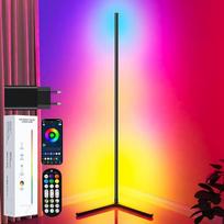 TRUMPETS LED grindų lempa 165 cm, RGB kampinė lempa su nuotolinio valdymo pultu ir programėle, 16 milijonų spalvų, muzikos režimai, "pasidaryk pats" režimas ir laiko nustatymo funkcija, skirta miegamajam