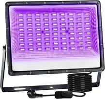 UV juodos šviesos prožektorius 150 W, LED juodos šviesos lempa IP66 vandeniui atsparus UV prožektorius su kištuku, prožektorius švytėjimo vakarėliui, juodos šviesos vakarėliui, barui, diskotekai