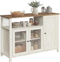 VASAGLE Sideboard Virtuvės spintelė Sandėliavimo spintelė su 3 durimis, skirta svetainei Virtuvės valgomasis 33 x 110 x 75 cm Kaimo namų stiliaus medaus rudos spalvos derliaus balta LSC096WJ02