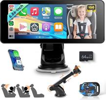 VECHTEL Kūdikių automobilinė kamera vaikams su 6,86 colių padalytu ekranu HD 720P, su "Carplay" "Android" automobiliu, 360° pasukama naktinio matymo saugos automobilio sėdynės veidrodžio kamera, siurbimo taurės laikiklis/64G SD