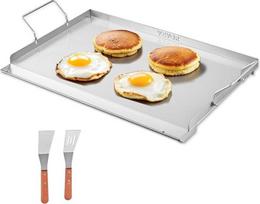 VEVOR Grilio plokštė Grilio keptuvė Nerūdijančio plieno universali stačiakampė plokštė (585 x 365 mm) su plokščia viršutine dujinio grilio plokšte, skirta BBQ griliui Teppanyaki Nešiojamieji šeimyniniai indai su rankena