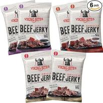 Viking Bites Beef Jerky Mischkarton 300g (6 x 50g) - 2x Original, 2x Barbecue, 2x Teriyaki - Getrocknetes Rindfleisch - Fleischsnack mit hohem Proteingehalt
