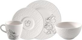 Villeroy & Boch Manufacture Rock Blanc - Mickey Mouse - pusryčių rinkinys, 4 dalys, baltas, tinkamas plauti indaplovėje ir mikrobangų krosnelėje, šiferio išvaizdos su "Disney" peliuko Mikio kreidos dekoracija, aukščiausios kokybės porcelianas