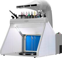 VIVOHOME Airbrush ištraukimo sistema, nešiojama purškimo kabina su 3 LED apšvietimu, dažų ir purškimo pistoletų stovais, sukamuoju stalu ir filtravimo kempine, skirta tortams, nagams, žaislams, modelių gamybai, tapybos darbams