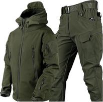 Vyrų Soft Shell Hood Taktinė striukė ir kelnės kostiumai lauko žūklė žygiai kempingas