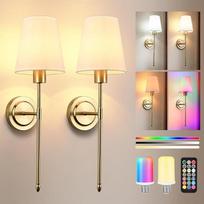 Wandleuchte Ohne Stromanschluss,2 Stück 6000mAh Akku Wandleuchte Innen,Wandlampe Akku LED Wandleuchten mit Fernbedienung Wiederaufladbare Gold wandlampe mit RGB Dimmbare für Flur Wohnzimmer (Gold)