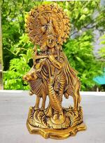 WC_Lord Krišna su karve Janmashtami Krišnos statulėlė Figūrėlė Hinduistų meilės ir dieviškojo džiaugsmo Dievas - Murlidhar Kishna Idol Indijos religiniam festivaliui - Namų apdaila Šventas daiktas