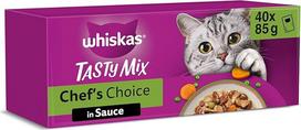 Whiskas 1+ Katzenfutter Tasty Mix Chef´s Choice in Sauce, 40x85g (1 pakuotė) - Hochwertiges Nassfutter für ausgewachsene Katzen in 40 Portionsbeuteln