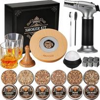 Whisky-Räucherset mit Fackel-6 Geschmacksrichtungen, Holzspäne, 2 Gläser, 6 Whiskysteine, Cocktail-Räucherset, Getränke-Räucherset, Geburtstagsgeschenke für Bourbon-Whiskey für Männer(kein Butan)