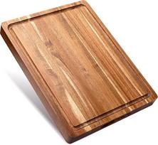 WILLKOMMEN Akacijų medienos pjaustymo lenta virtuvėje, 1,5" storio mėsininko lentelė su sulčių grioveliu, 16" x 12" mėsos lenta daržovėms, vaisiams, sūriui