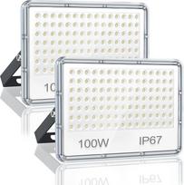 YIQIBRO LED lauko prožektorius, 100 W, 2 vnt., lauko prožektorius, 10000 lm, lauko prožektorius, atsparus vandeniui IP67, 6500 K, vėsiai baltas, itin ryškus lauko prožektorius, LED langų prožektorius sandėliui, sodui, garažui, terasai, gamyklai
