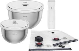 ZWILLING "Fresh & Save BOWLS" vakuuminis pradinis 9 dalių nerūdijančio plieno dubenų rinkinys M 18 cm L 24 cm Krepšys siurblys