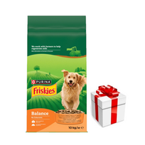 Friskies Balance maistas suaugusiems šunims su skaniu vištienos ir jautienos mišiniu su daržovėmis, 10 kg + Staigmena ŠUNIUI