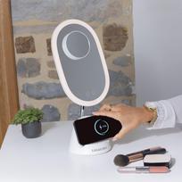 Makiažo veidrodis Lanaform LumiCharge su LED apšvietimu ir belaidžiu įkrovikliu baltas