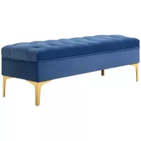Aksominis lovos suoliukas, batų suoliukas su paaukštintomis kojomis, miegamasis - mėlynas 118 x 45 x 42 cm