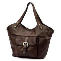 Moteriška odinė shopper tipo rankinė VS016, tamsiai ruda, talpina A4