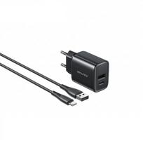 Įkroviklis Awei PD85T-EU 22.5W USB-A/USB-C + USB-A to USB-C cable 1.0m juodas