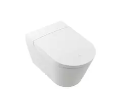 Pakabinamas Tualetas podas su Bidė Villeroy & Boch Tivo, Elektroninis, DirectFlush, CeramicPlus, SoftClose, su automatinio antgalio valymu, su reguliuojama vandens temperatūra ir slėgiu, su nuotoline kontrole, 430 x 400 x 609 mm, Baltas, V22EM101