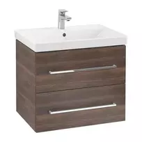 Vannos kambario spintelė Villeroy & Boch A89000VH, (be kriauklės), iš MDF su akrilo paviršiumi, SoftClose, 63x51x45 cm, 2 stalčiai, Arizona ąžuolas/chromas