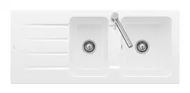 Virtuvės kriauklė Villeroy & Boch Architectura, keraminė dviejų kamerų, CeramicPlus, su vožtuvu ir ekscentriniu valdymu, 1160x510 mm, Balta, 338002R1