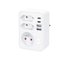 Solight P109PD20 - Maitinimo skirstytuvas 1x16A + 2x 2,5A su 2x USB A+C įkrovikliu, baltas