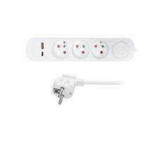 Solight PP112PD20 - 3 lizdų prailgintojas su jungikliu ir USB A ir C įkrovimu, 3 m