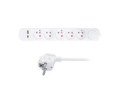 Solight PP152PD20 - 3 m ilgio pratęsimo kabelis su jungikliu, 5 lizdais ir USB A+C įkrovimu