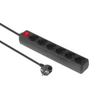 MicroConnect 6-way Schuko Socket on/off  switch 5M Black With ON/OF