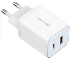 eSTUFF Home Charger 65W GaN - USB-C  + USB-A, EU Plug - White