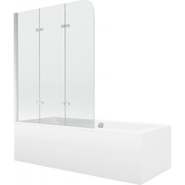 Mexen Cube stačiakampė vonia 170 x 80 cm su apdaila ir 3 dalių pertvara 120 cm, skaidri, chromas - 550517080X9012030100