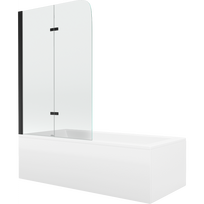 Mexen Cubik stačiakampė vonia 150 x 70 cm su apdaila ir 2 dalių sienele 80 cm, permatoma, juoda - 550315070X9008027000