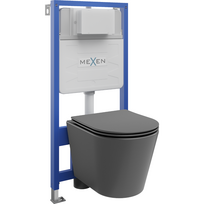 Mexen Rico paslėptų montavimų WC rėmas Fenix Slim su WC puodeliu ir lėtai nusileidžiančiu dangčiu, tamsiai pilka matinė