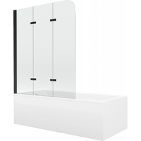 Mexen Cubik Stačiakampė vonia 150 x 70 cm su apdaila ir 3 dalių 120 cm pertvara, permatoma, juoda - 550315070X9012037000
