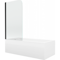 Mexen Cubik stačiakampė vonia 160 x 70 cm su apdaila ir 1-durio pertvara 70 cm, permatoma, juoda - 550316070X9007017000