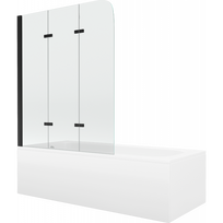 Mexen Vega stačiakampė vonia 150 x 70 cm su apdaila ir 3 dalių stikliniu 120 cm pertvara, skaidrus, juodas