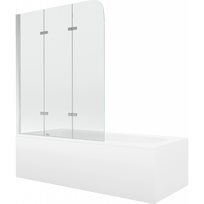 Mexen Vega stačiakampė vonia 180 x 80 cm su apdaila ir 3 dalių vonios ekranėliu 120 cm, permatoma, chromuota