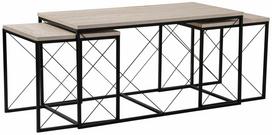 Kavos staliukų komplektas Kalune Design Defne, juoda sp./travertine sp., 45 - 50 cm x 100 cm x 52 cm, 3 vnt.