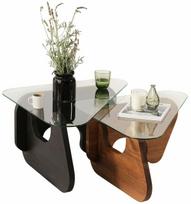 Kavos staliukų komplektas Kalune Design Freya, juoda sp./lazdyno riešuto sp., 66 - 72 cm x 94 cm x 36 - 39 cm, 2 vnt.