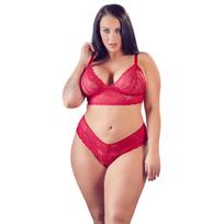 Apatinio trikotažo komplektas Cottelli CURVES 4XL, raudonas, nėriniuotas, atvira tarpkojė