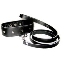 BDSM kaklo apykaklė Sportsheets su pavadėliu, odinė, iki 43 cm