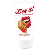 Lick it! Bučiuojamas braškių skonio masažo gelis 50 ml
