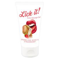 Masažo gelis Lick it! braškių ir putojančio vyno skonio, vandens pagrindu, veganiškas, 50 ml