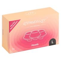 Keičiamieji antgaliai Womanizer L dydžio, juodi, 3 vnt., silikoniniai