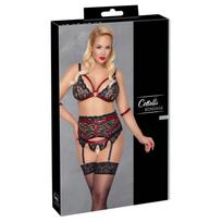 Cottelli Bondage nėrinių apatinio trikotažo komplektas 2XL su raudonomis detalėmis