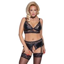 Apatinio trikotažo komplektas Cottelli CURVES 4XL, juodas, atvira tarpkojė, nuimamos grandinėlės