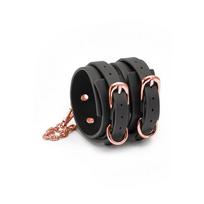 Kojų antrankiai BONDAGE COUTURE, juodi, reguliuojami, iš PU